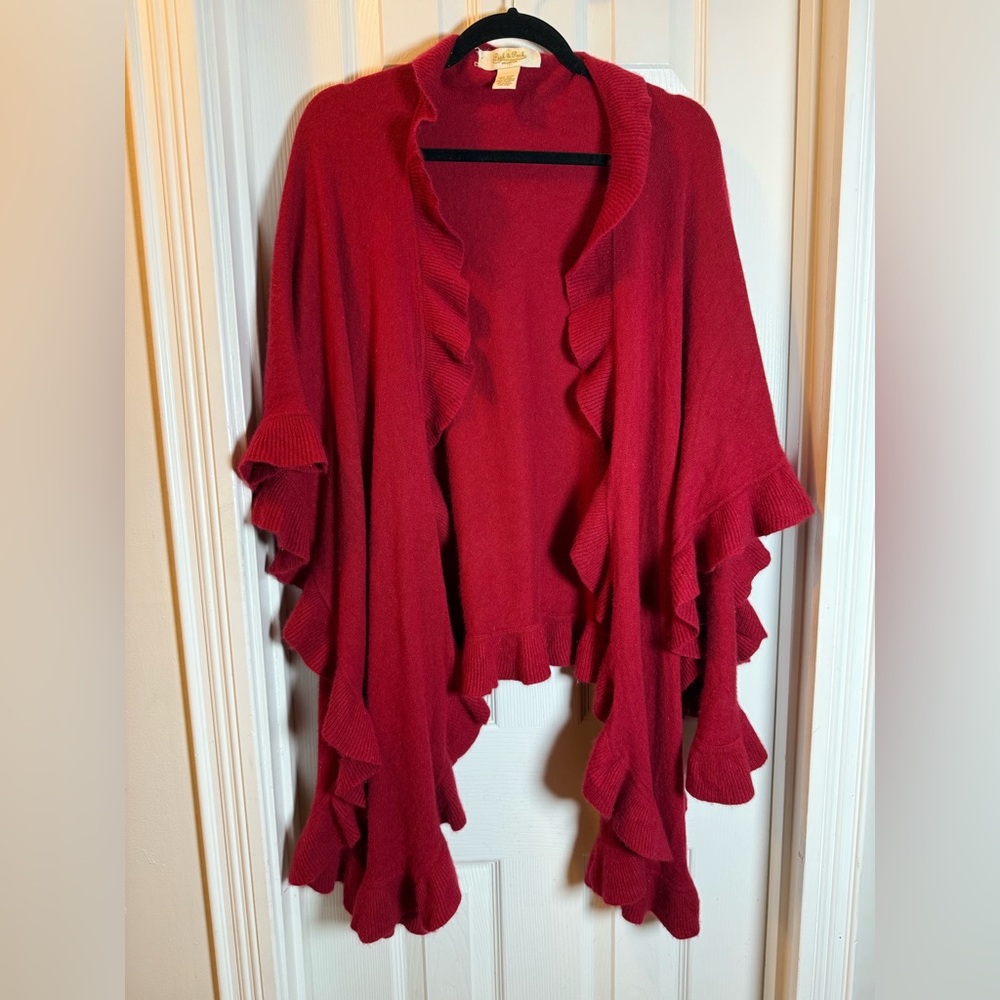 VINTAGE Cashmere & Wool Peck&Peck Red Ruffle Cape Wrap Poncho Versatile CozyWarm